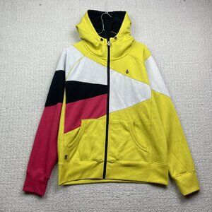 Y2K Volcom Color Blocks Hoodie Skateboards Punk Emo Women Sz L Pink / Yellow